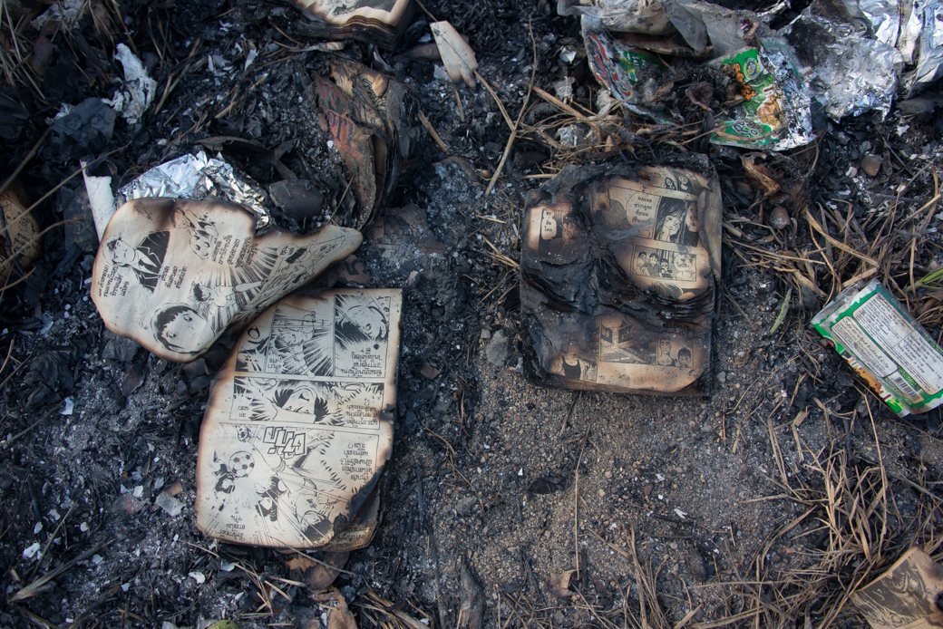 burned comic books at Chinese Cemetery in Samut Sakhon Province