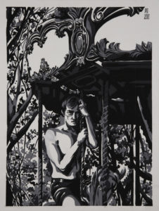 male model on merry go round