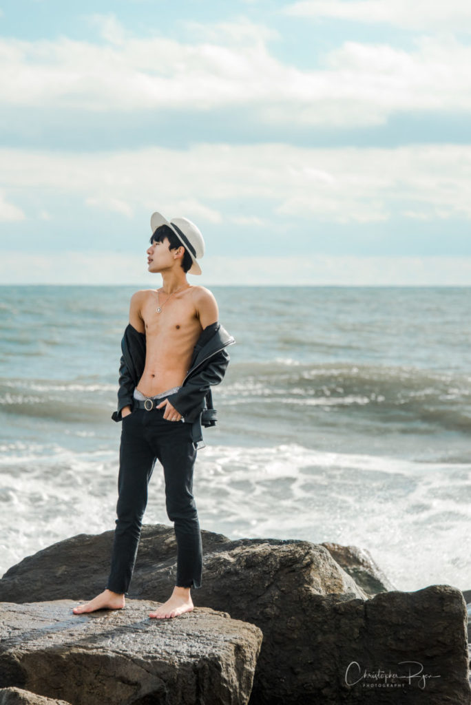 shirtless teen boy in NYC Rockaway Beach